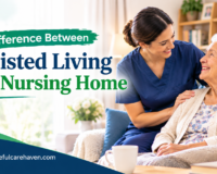 Senior couple walking with caregiver in assisted living community in Maryland